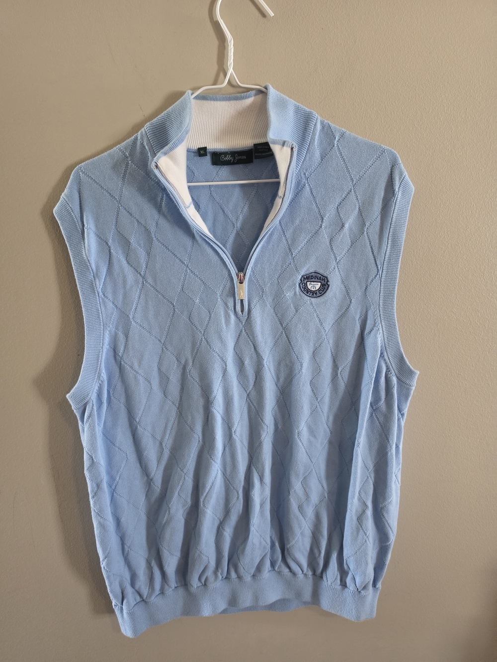 Bobby Jones Medinah Country Club Pima Cotton Argyle Golf Sweater Vest XL Blue